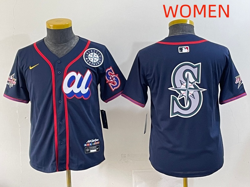 Women 2025 Seattle Mariners Blank Drak Blue All star Blank Blue Nike MLB Jersey style 7